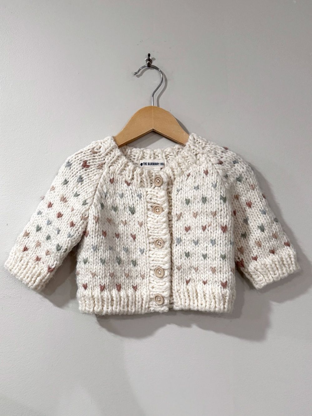 The Blueberry Hill Baby 6-12M Cream Hand Knit Cardigan Cottage Cute Cozy Preppy
